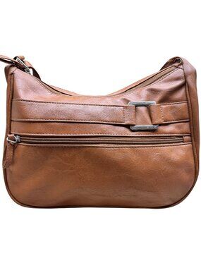 Vintage Brown Faux Leather Shoulder Bag Buckle Crossbody Multiple Compartments